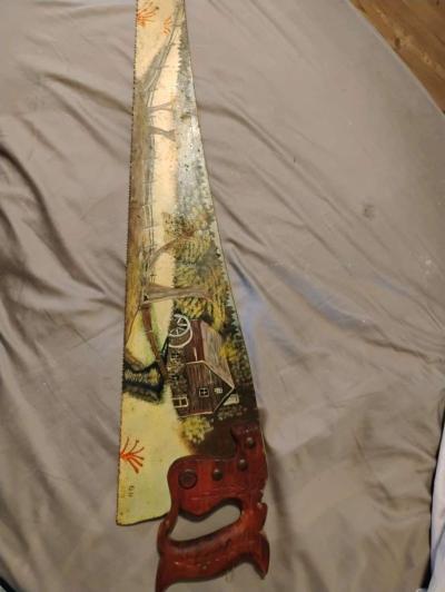1990 AH Antique Hand Painted Saw - Thumbnail 3