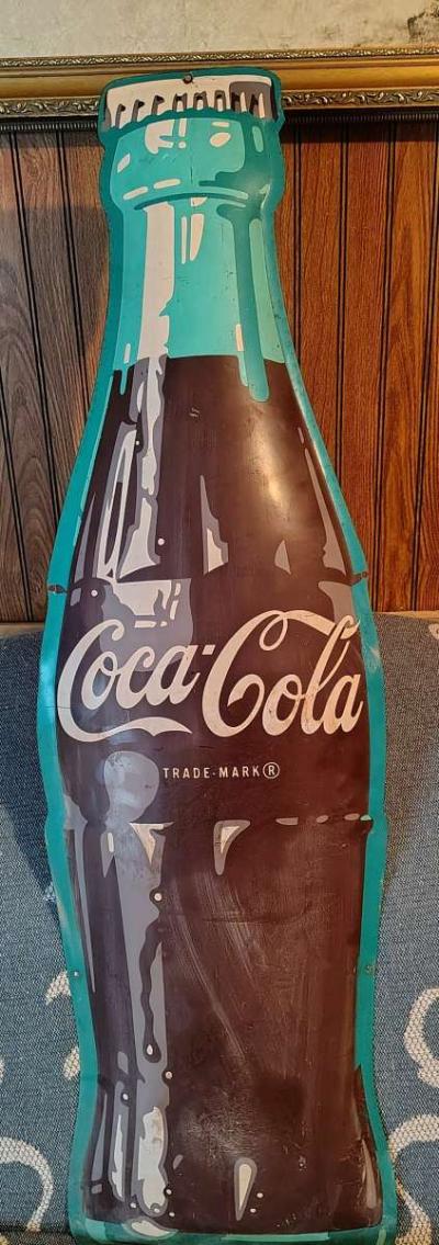 vintage Coca Cola bottle shaped die cut sign - Thumbnail 3