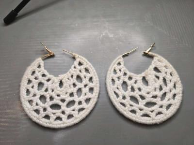 Large White crochet hoop earrings crochetjewellery - Thumbnail 3