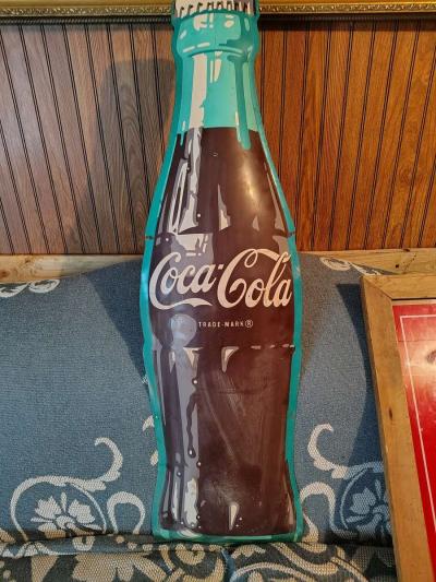 vintage Coca Cola bottle shaped die cut sign - Thumbnail 2