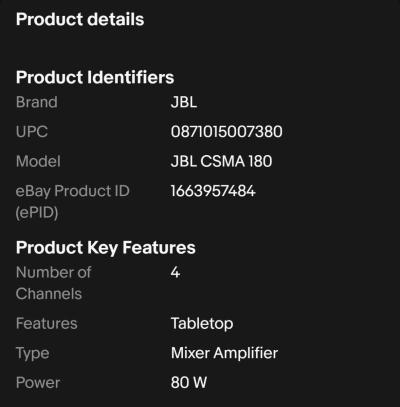 JBL CSMA 180 4 Channel 80W Mixer Amplifier  Black NEW In Box - Thumbnail 2