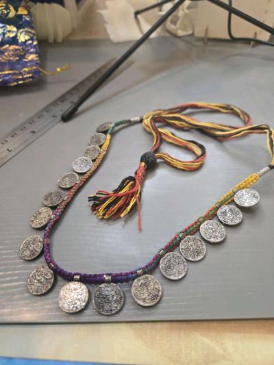 Multicoloured silver coin necklace with tassel festivalvibes - Thumbnail 3