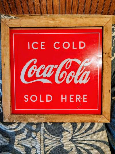 Vintage Coca Cola glass framed sign - Thumbnail 1
