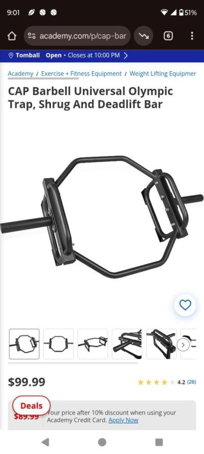 CAP Barbell Olympic Trap Bar Hex Shrug Barbell for Deadlifts - Thumbnail 4
