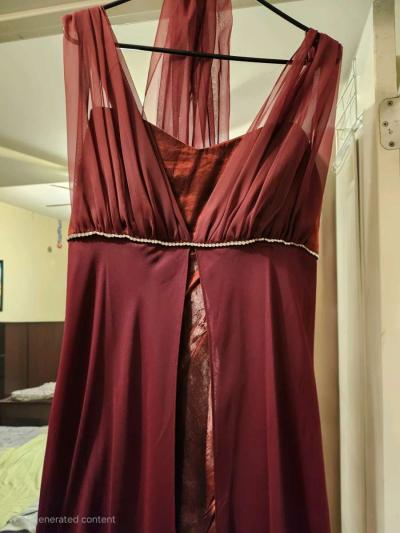 Chic Burgundy Maxi Dress with diamond details - Thumbnail 3