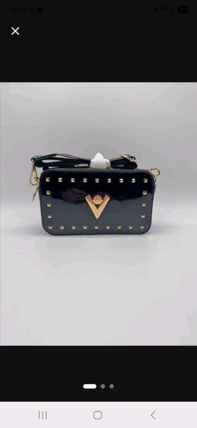 Valentino Orlandi V Logo Double Zip Vegan Leather Camera Bag - Thumbnail 3