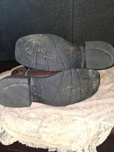 Womens Justin Gypsy Brown Leather Teal Boots s 9B - Thumbnail 4