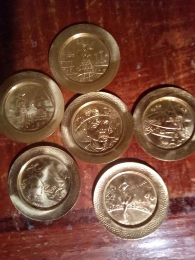 Brazilian copper coasters set of 6  pair of vintage silver c - Thumbnail 3