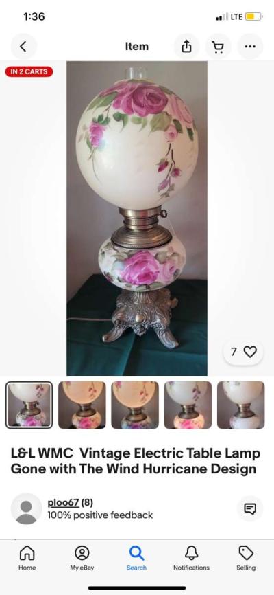 electrique antique Gone with the wind hurricane lamp - Thumbnail 3
