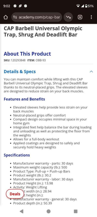 CAP Barbell Olympic Trap Bar Hex Shrug Barbell for Deadlifts - Thumbnail 5