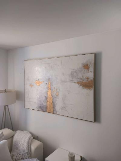 Modern Abstract Canvas Wall Art  Gold  Neutral Tones - Thumbnail 2