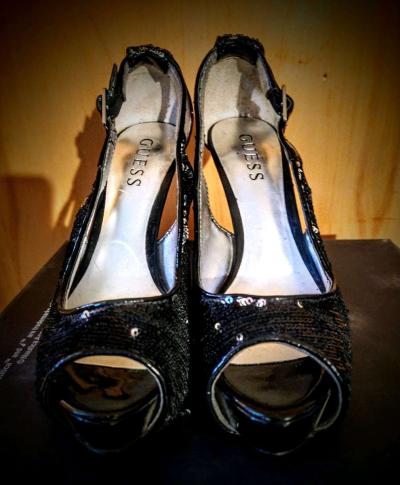 The Vintage Guess Black Sequence Open Toe heels size 6 - Thumbnail 6