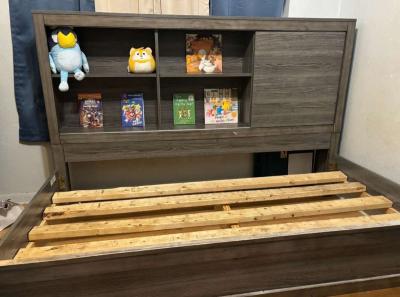Twinsize Bed Frame with Bookshelf Headboard  275 OBO or best - Thumbnail 1