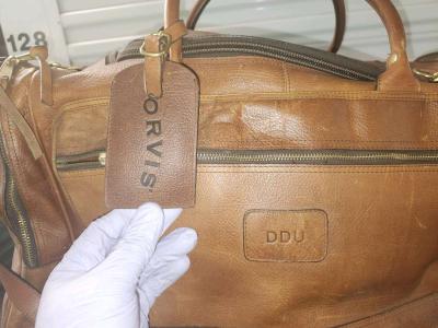 Orvis leather duffle bag
