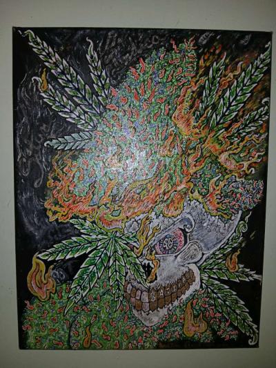 acrylic hand painted cannabis painting - Thumbnail 2