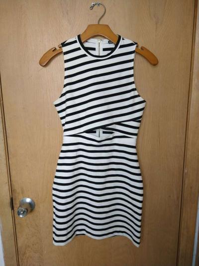 This Express Black  White Striped Bodycon Dress in size 0 is - Clarendon Hills, Illinois