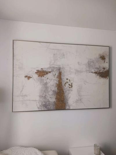 Modern Abstract Canvas Wall Art  Gold  Neutral Tones - Thumbnail 3