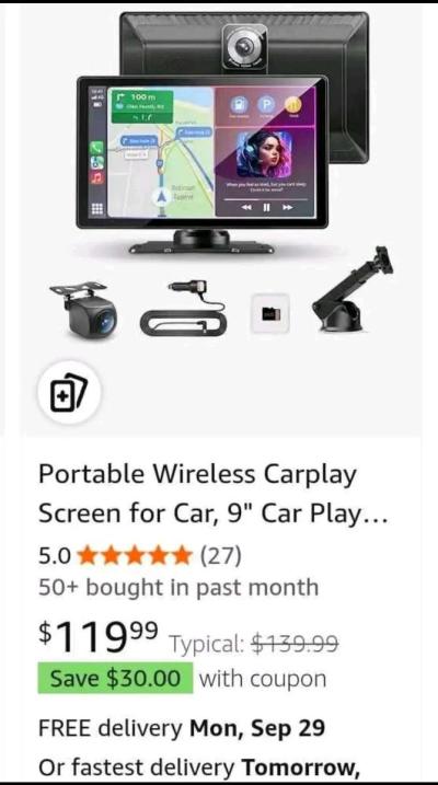 Portable Wireless Carplay Screen for Car 9 Car Play Touchscr - Thumbnail 2