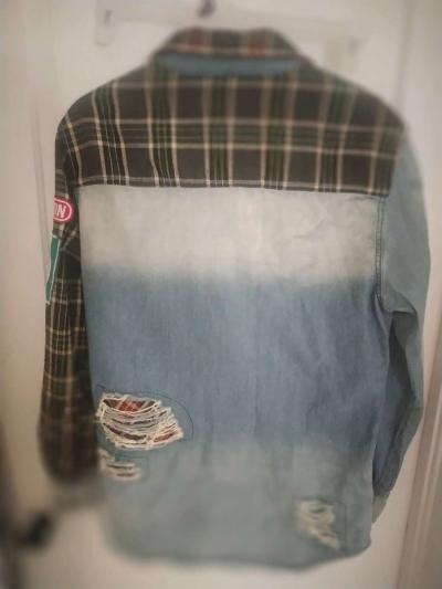 Heritage America L Distressed Denim Flannel Jacket Gas  Oil - Thumbnail 4