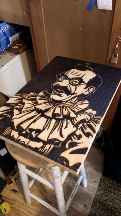 Groucho the Clown pyrography - Thumbnail 2