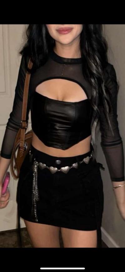 Black Sheer Long Sleeve Corset Top - Thumbnail 3