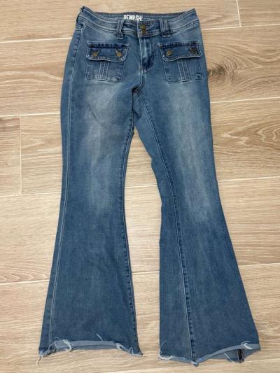 Womens High Rise Rewash Denim Flare Jeans