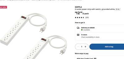 NEW UNUSED IKEA Koppla 6 Outlet Power Strip - Thumbnail 3