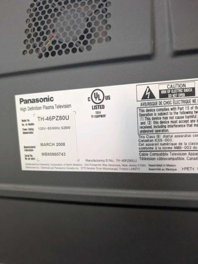 Panasonic 46 Inch High Definition Plasma TV - Thumbnail 4