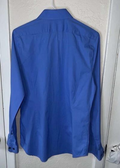 Express 1 MX  Mens Blue Long Sleeve Button Up Extra Slim Fit - Thumbnail 3