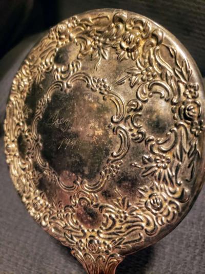 Vintage Silver Plated Vanity Set with Handheld Mirror and Br - Thumbnail 3