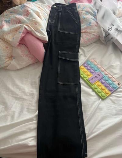 Black Cargo Pants with White Stitching - Thumbnail 3