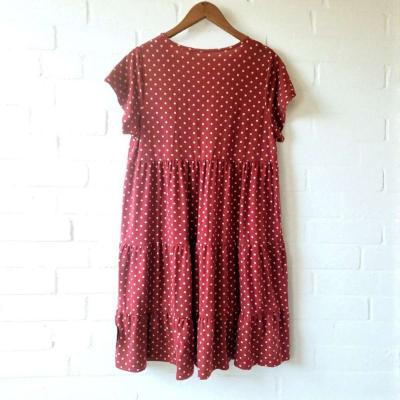 Red Polka Dot VNeck Short Sleeve Casual Dress - Thumbnail 2