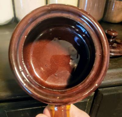 Vintage French Onion Chili Crock Pot with Handle Lid Brown - Thumbnail 3