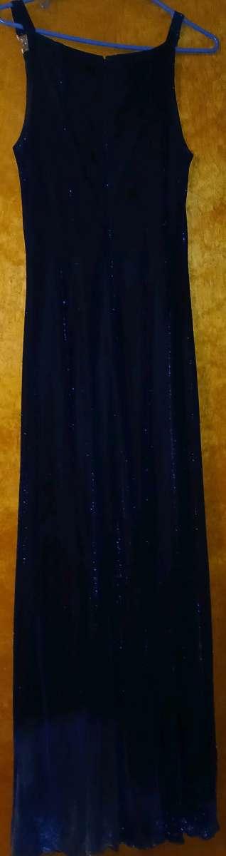 Dark Blue with Black Laced Prom Junior Dress - Thumbnail 2