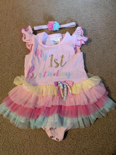 Baby 1st birthday dress with headband