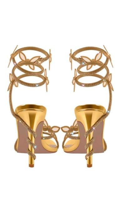 Elegant Gold Strappy Sandals - Thumbnail 4
