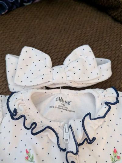 Baby white with blue dots sleepsuit with feet - Thumbnail 4
