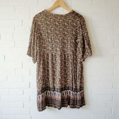 Boho floral mini dress with tie front and elastic waistband - Thumbnail 2