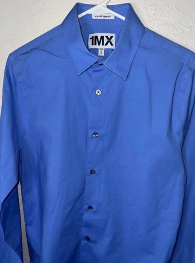 Express 1 MX  Mens Blue Long Sleeve Button Up Extra Slim Fit - Thumbnail 2