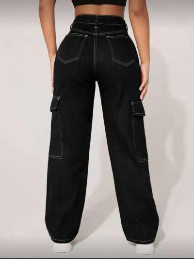 Black Cargo Pants with White Stitching - Thumbnail 5