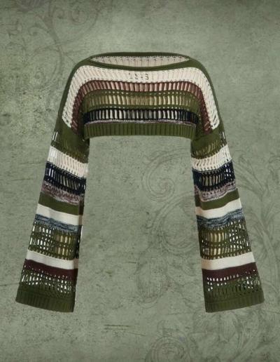 Striped Knit Bell Sleeve Crop Top size small - Thumbnail 2