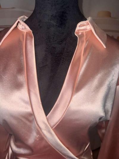 Fuzzy CuffRuched Wrap Hem Satin BodyconDress - Thumbnail 3