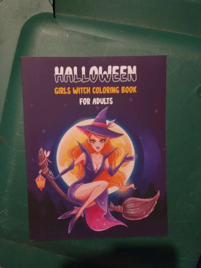 Halloween Girls witch coloring book for adults - Thumbnail 1