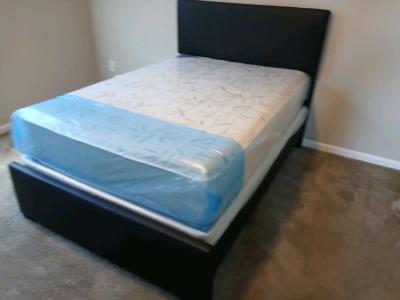 full bed frame with Mattress and boxspring brand new - Thumbnail 1