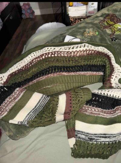 Striped Knit Bell Sleeve Crop Top size small - Thumbnail 4