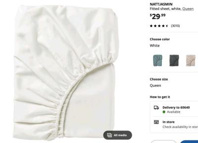 2 IKEA NATTJASMIN White Queen Fitted Sheets - Thumbnail 6