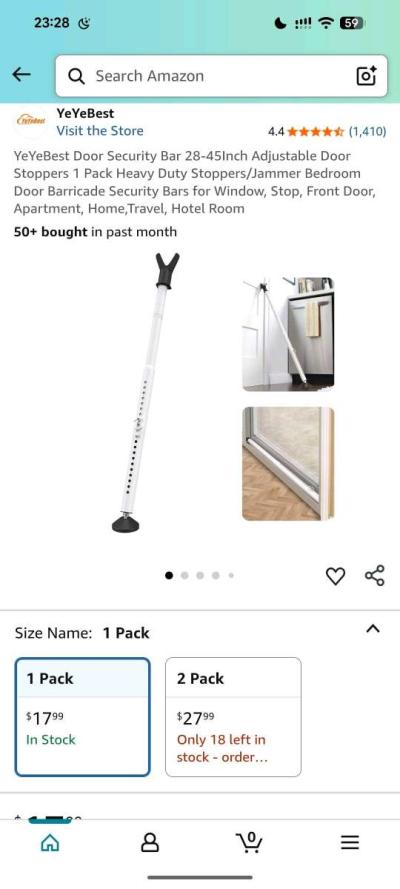 Door Security Bar Adjustable length 28 to 45 inches - Thumbnail 5