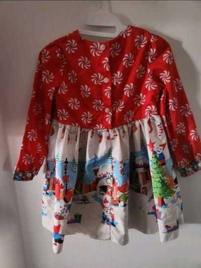 Girl Red and white christmas dress - Thumbnail 2