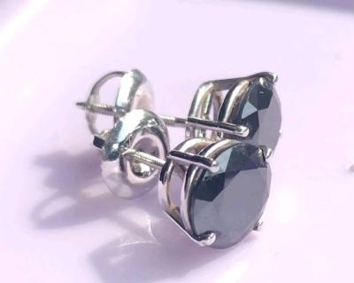 3carat Certified Natural Black Diamond Stud 14k White Gold - Thumbnail 3