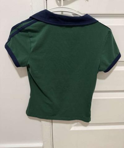 Dark Green Short Sleeve Polo Shirt with Navy Blue Collar - Thumbnail 2